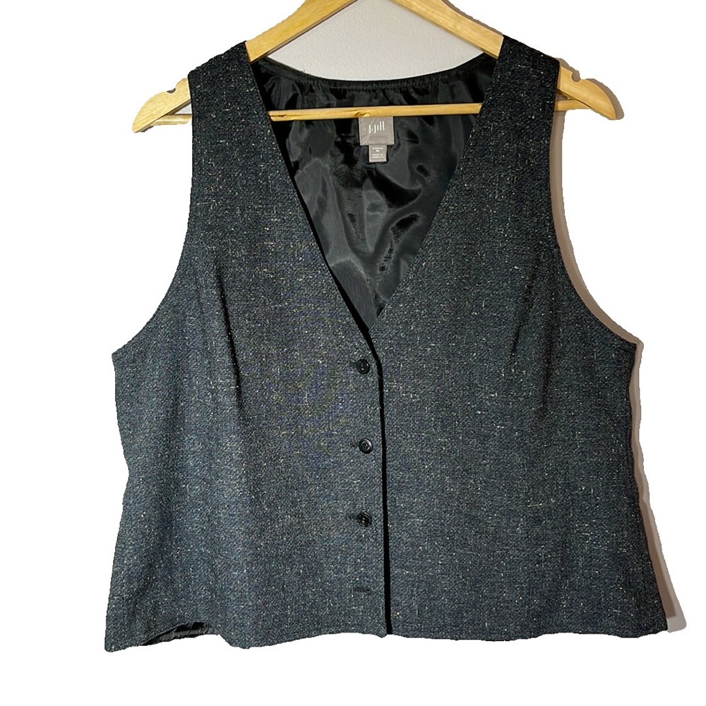 J. Jill Stretch Vest Charcoal Gray Tweed, Size M